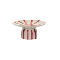 Hand-Painted Stoneware Pedestal w/ Stripes, Red & Cream Color