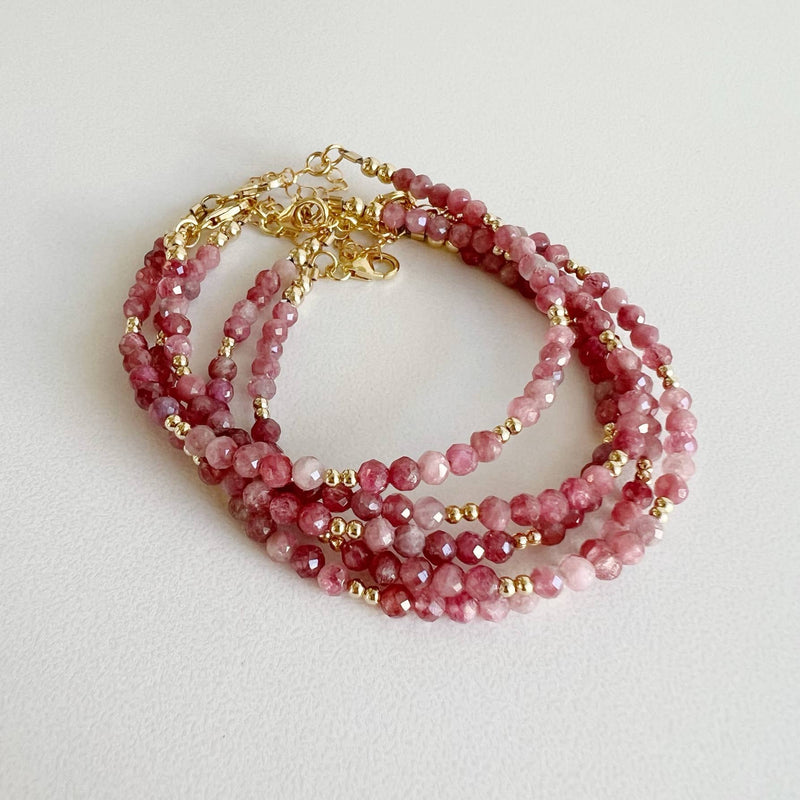 Faceted Pink Tourmaline Beaded Gold Filled Bracelet