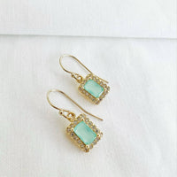 Capri Aqua CZ Baguette Dangle Earrings Gold Filled